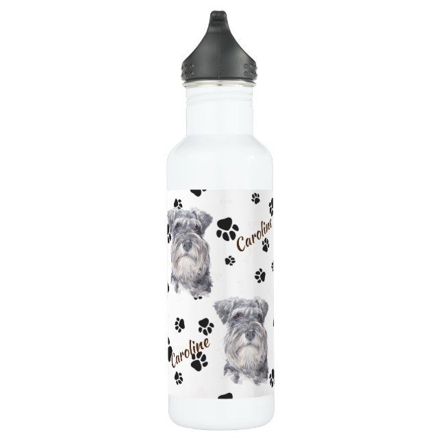 Botella De Agua Gray Schnauzer Dog Pawprint (Derecha)