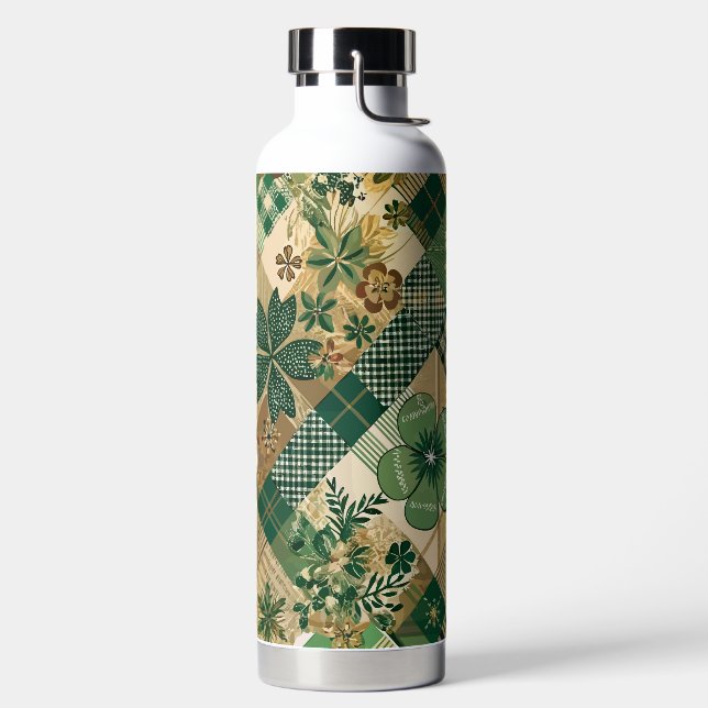 BOTELLA DE AGUA GREEN & BROWN IRISH SHAMROCKS & PLAID PATTERNS (Izquierda)