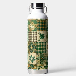 BOTELLA DE AGUA GREEN & BROWN IRISH SHAMROCKS & PLAID PATTERNS