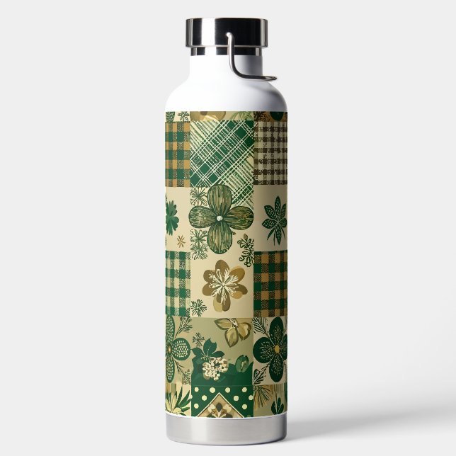 BOTELLA DE AGUA GREEN & BROWN IRISH SHAMROCKS & PLAID PATTERNS (Izquierda)
