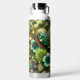 BOTELLA DE AGUA GREEN & GOLD IRISH HEARTS AND FLOWERS