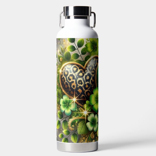 BOTELLA DE AGUA GREEN & GOLD IRISH HEARTS AND FLOWERS (Delantero)