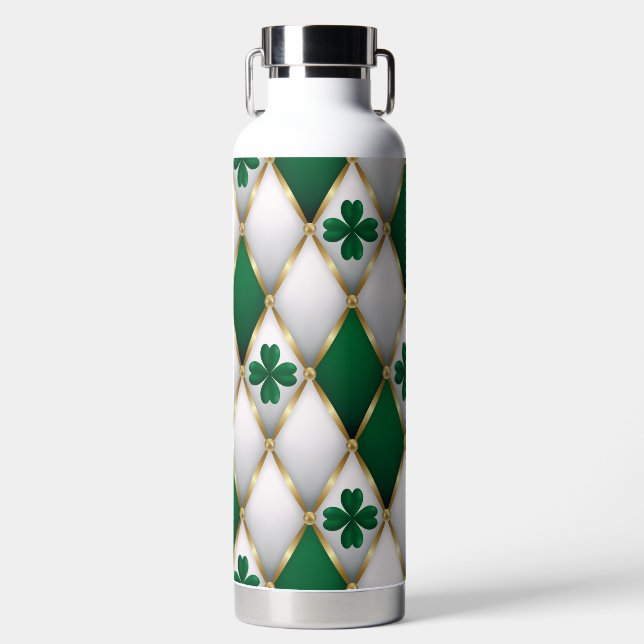 BOTELLA DE AGUA GREEN WHITE GOLD IRISH TUFTED LOOK WITH SHAMROCKS (Delantero)