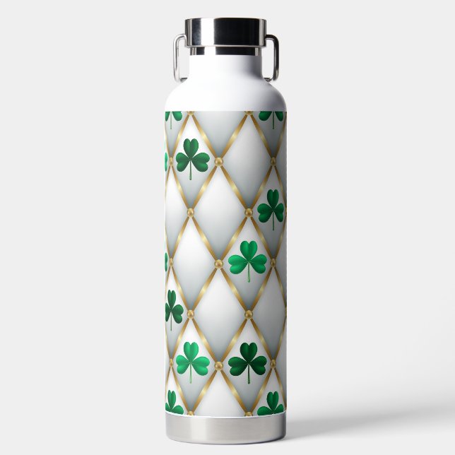 BOTELLA DE AGUA GREEN WHITE GOLD IRISH TUFTED LOOK WITH SHAMROCKS (Delantero)