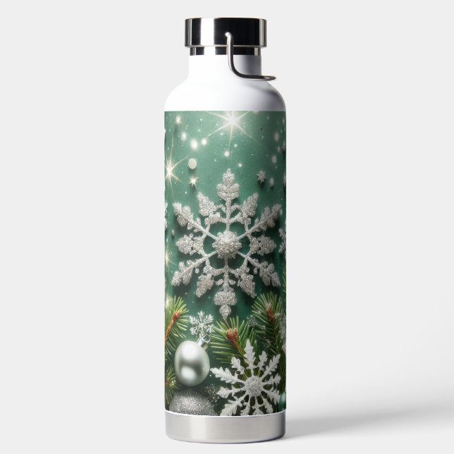 BOTELLA DE AGUA GREEN WHITE SILVER HOLIDAY CHRISTMAS ORNAMENTS (Izquierda)