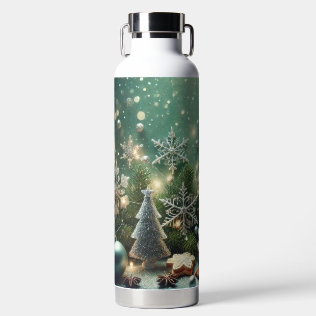 BOTELLA DE AGUA GREEN WHITE SILVER HOLIDAY CHRISTMAS ORNAMENTS (Delantero)