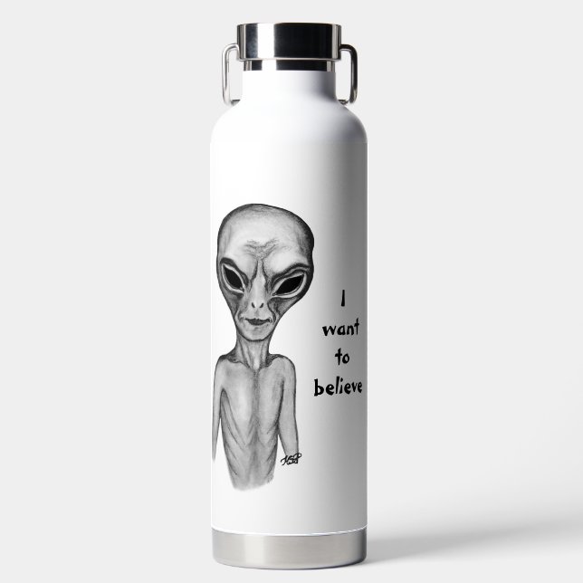Botella De Agua Grey Alien , quiero creer (Delantero)