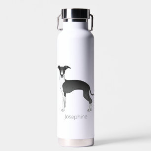Botella De Agua Greyhound Italiano Blanco Y Negro Con Nombre Perso