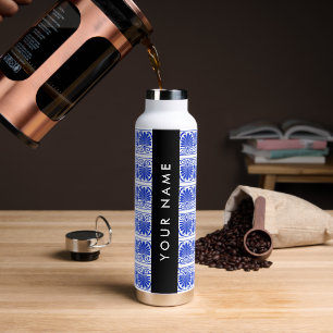 Botella De Agua Griego Fret Arabesque Blue, Tu Nombre, Personaliza