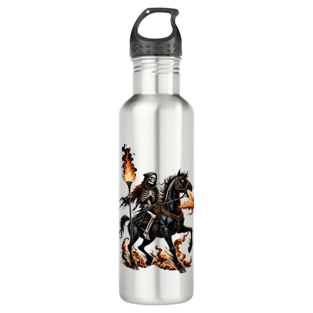 Botella De Agua Grim Reaper Skeleton Riding Horse Flames (Anverso)