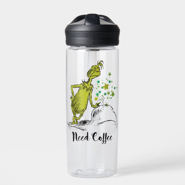 Botella De Agua Grinch | Divertido Necesito Café (Delante)