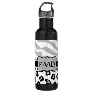 Botella De Agua Gris, blanco y negro Personalizado de piel de cebr