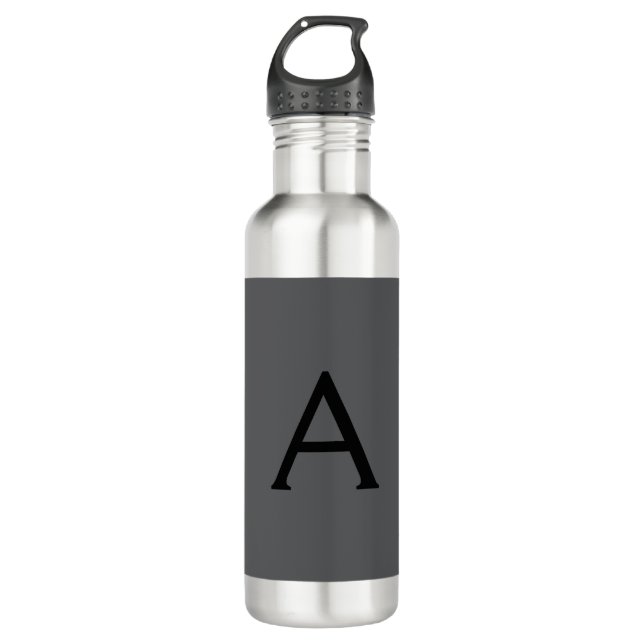 Botella De Agua Gris Clásico Monograma simple Añadir nombre inicia (Anverso)
