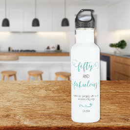 Botella De Agua Gris verde azulado 50 y fabuloso cumpleaños