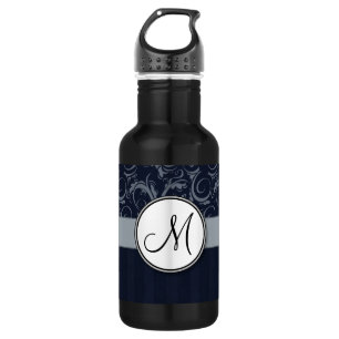 Botella De Agua Gris y Navales Florales y Esterillas con Monograma