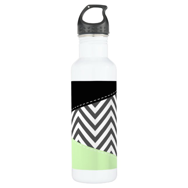 Botella De Agua Gris Zigzag, Gris Chevron, Zigzag Pattern, Mint (Anverso)