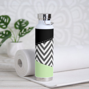 Botella De Agua Gris Zigzag, Gris Chevron, Zigzag Pattern, Mint