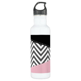 Botella De Agua Gris Zigzag, Gris Chevron, Zigzag Pattern, Rosa