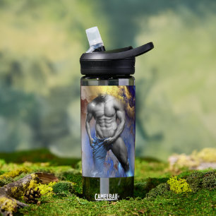 Botella De Agua Grito de la figura muscular masculina en escala de