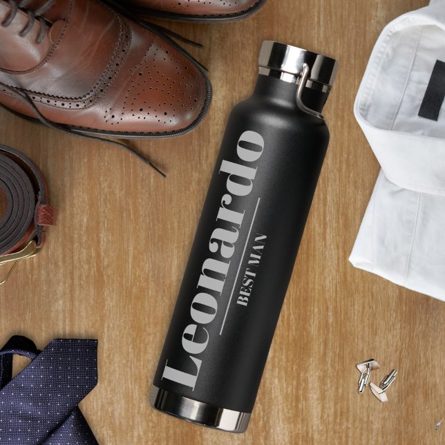 Botella De Agua Groomsmen Gift Simple Moderno Monograma Nombre (water bottle with name and title groomsmen best man usher gift simple modern monogram present thanks)