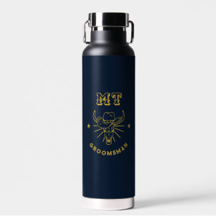 Botella De Agua Groomsmen vintage con el logotipo de cráneo de tor