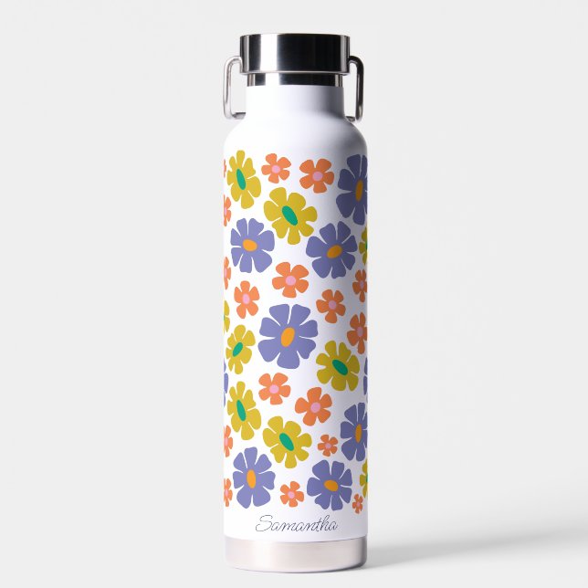Botella De Agua Groovy patrón floral retro (Delantero)