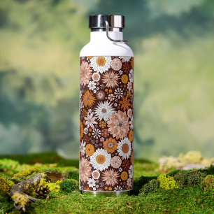 Botella De Agua Groovy Retro Flower Garden Pattern