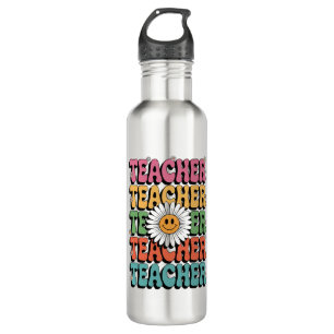 Botella De Agua Groovy Teacher Cute Daisy Flower Retro Back School