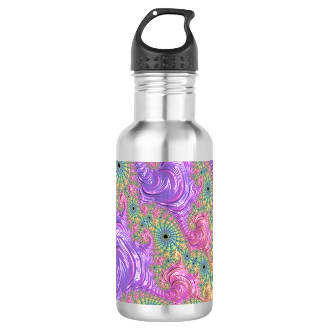 Botella De Agua Groovy Trippy Boho Tonos de Joyas Arcoíris Fractal (Anverso)