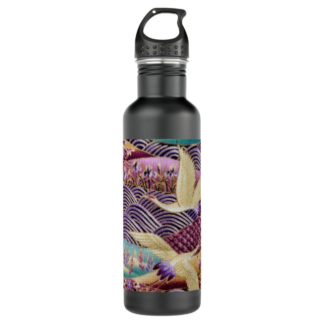 Botella De Agua Grúa japonesa de diseño tradicional morado (Anverso)
