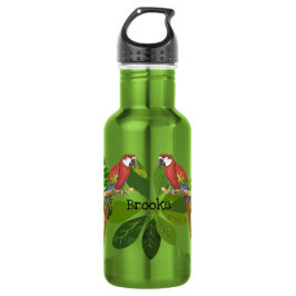 Botella De Agua Guacamayo y follaje tropical personalizado