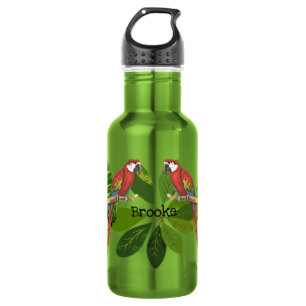 Botella De Agua Guacamayo y follaje tropical personalizado