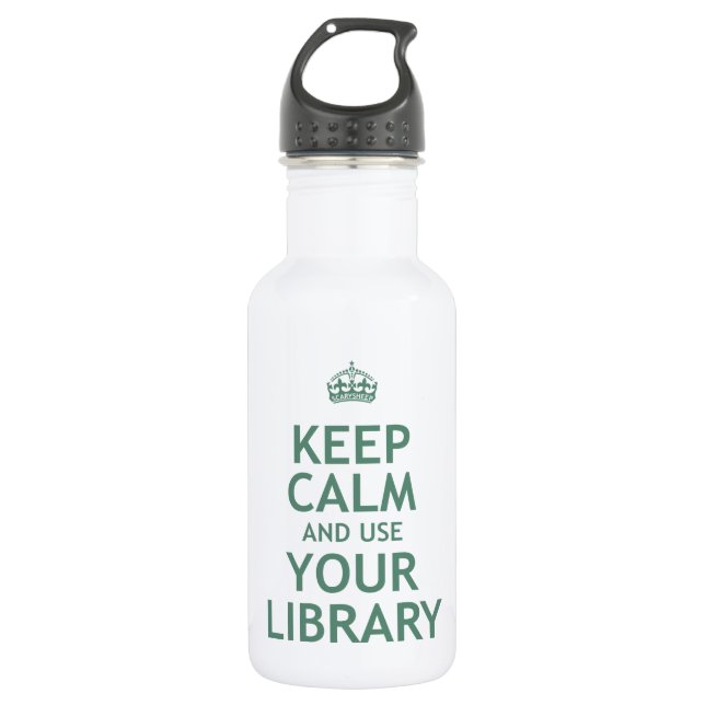 Botella De Agua Guarde la calma y utilice su biblioteca (Anverso)