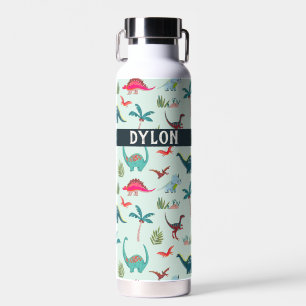 Botella De Agua Guay dinosaur nombre personalizado azul