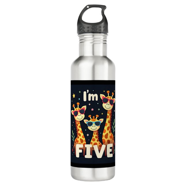 Botella De Agua Guay Giraffe 5ª fiesta de cumpleaños bebe de 5 año (Anverso)