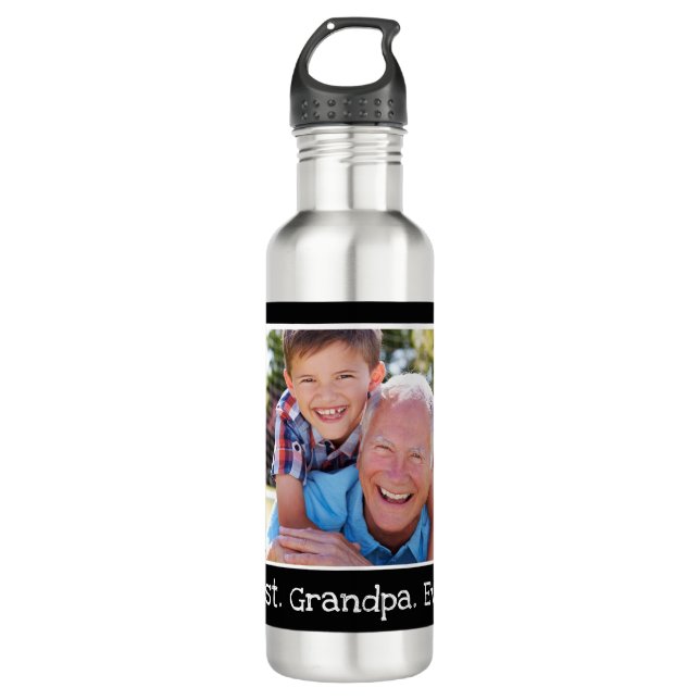 Botella De Agua Guay Mejor Abuelo Foto Personalizada Negro (Anverso)