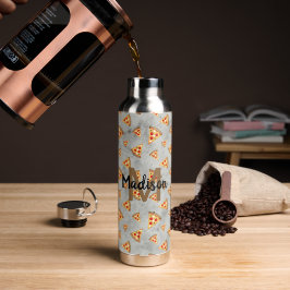 Botella De Agua Guay pizza slices vintage gris patrón Monograma