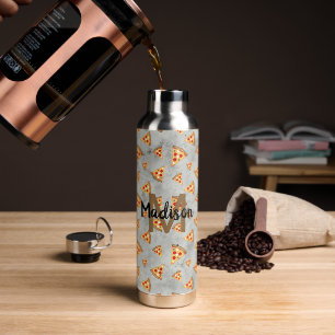 Botella De Agua Guay pizza slices vintage gris patrón Monograma