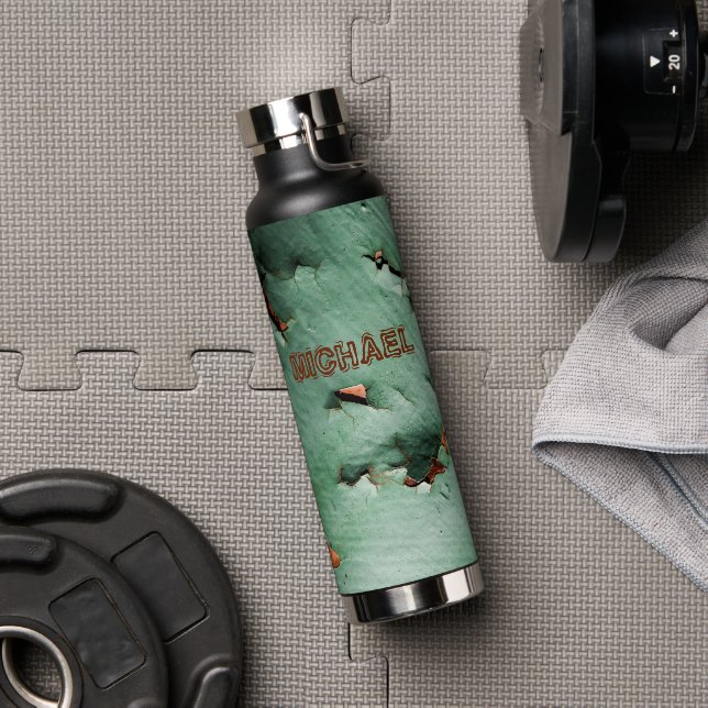 Botella De Agua Guay turquesa y marrón oxidado metalizado Su nombr (Gimnasio)