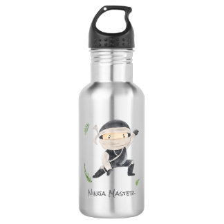 Botella De Agua Guerrero De Ninja Cute - Nombre Personalizado Para