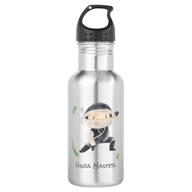 Botella De Agua Guerrero De Ninja Cute - Nombre Personalizado Para (Anverso)