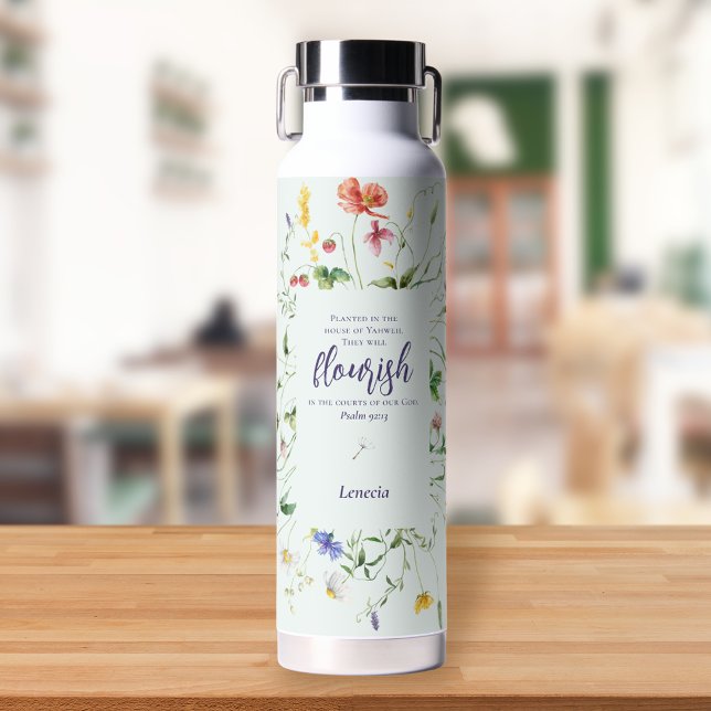 Botella De Agua Guión acuarela de flores silvestres personalizada (Subido por el creador)