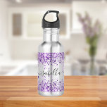 Botella De Agua Guión de nombre de polvo de purpurina púrpura eleg<br><div class="desc">Decorada con polvo purpurina de imitación violeta. Personalice y agregue su nombre escrito con un guión de estilo con letras a la mano con las barras. Para que los cambios sólo eliminen el nombre del ejemplo,  deje los espacios o la emoji delante y después del nombre.</div>