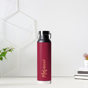 Botella De Agua Guión de nombre personalizado Magenta burgundy
