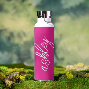 Botella De Agua Guión manuscrito rosa caliente monogramado