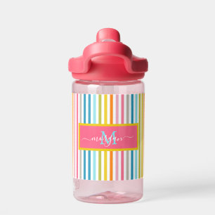 Botella De Agua Guión monograma de franjas arcoiris de verano