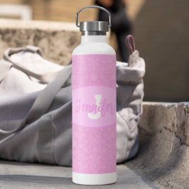 Botella De Agua Guión monograma Rubor Flores rosas