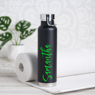 Botella De Agua Guión personalizado Su nombre Neon Green Fiesta