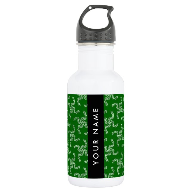 Botella De Agua Guirnalda de Navidad, Verde, Tu nombre, Personaliz (Anverso)