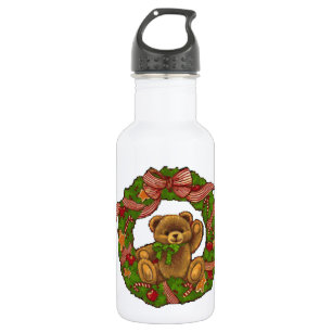 Botella De Agua Guirnalda del oso de peluche del navidad